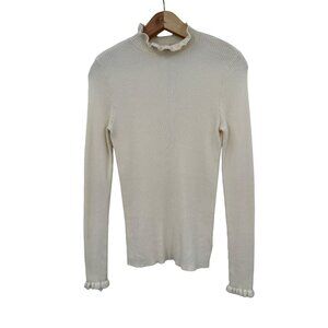 Express Cream Ribbed Knit Long Sleeve Ruffle Mock Neck Top Sweater Ruffle Size M